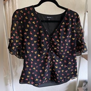 Madewell Black Floral Short Sleeve Blouse